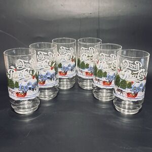 (6) Vintage Pepsi-Cola Winter Scene Christmas 80s‎ Collector Glasses Tumblers